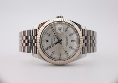 Rolex Datejust 41 White Gold/Steel Silver Index Dial Fluted Bezel Jubilee Bracelet 126334 -