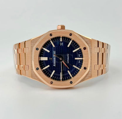 Audemars Piguet Royal Oak Selfwinding Rose Gold 41mm Blue Index Bracelet Watch - 15400OR.OO.1220OR.03