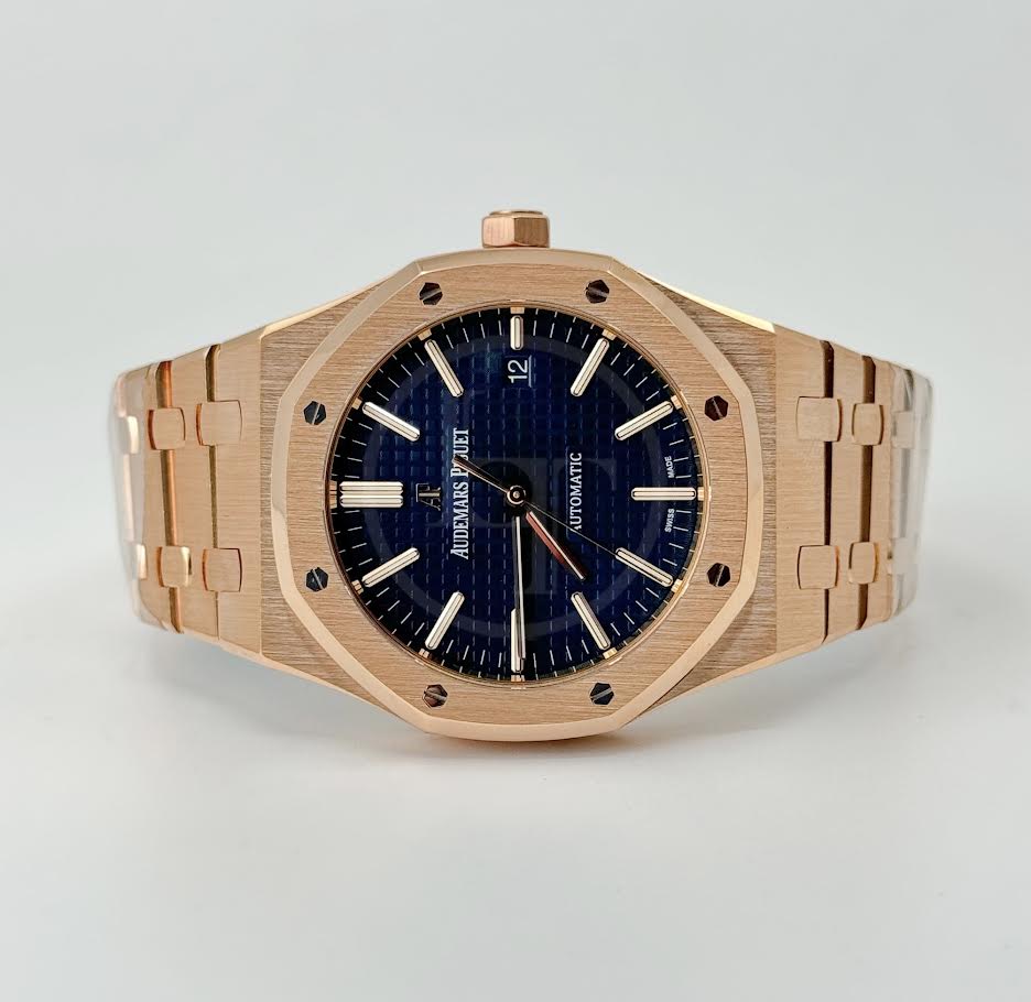 Audemars Piguet Royal Oak Selfwinding Rose Gold 41mm Blue Index Bracelet Watch - 15400OR.OO.1220OR.03