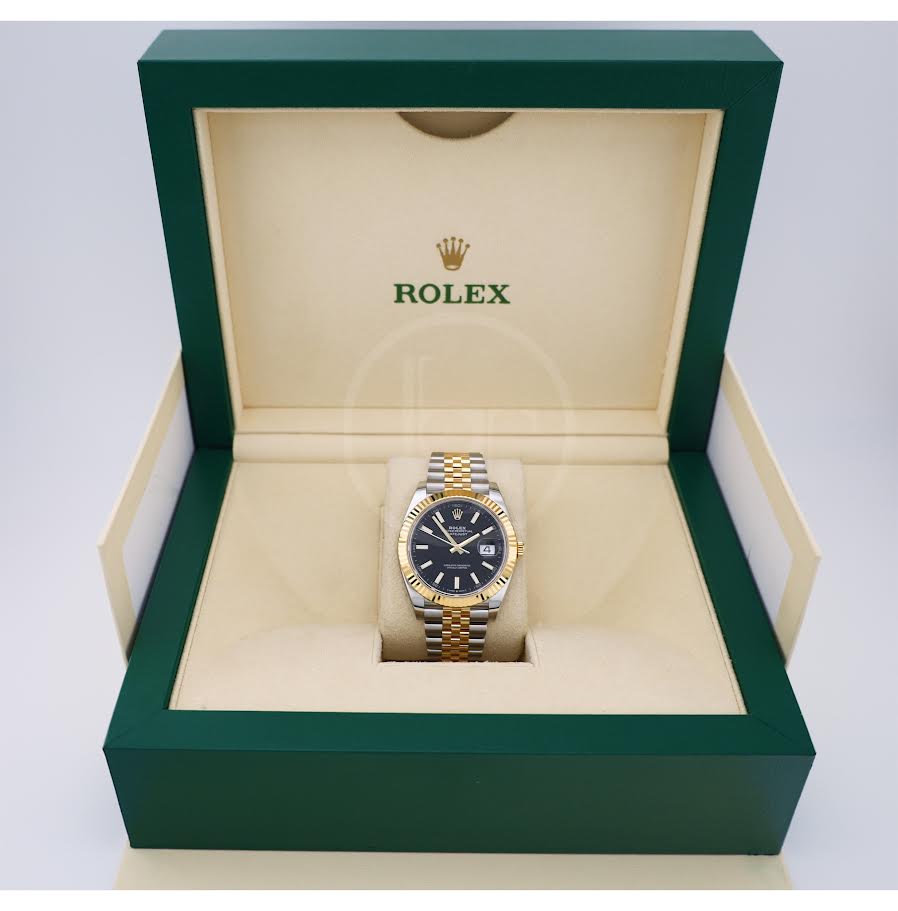 Rolex Datejust 41 Yellow Gold/Steel Black Index Dial Fluted Bezel Jubilee Bracelet 126333 -