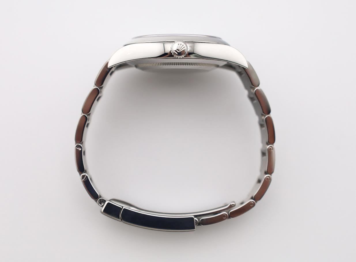 Rolex Steel Oyster Perpetual 39 Watch - Domed Bezel - Black Index Dial - 114300