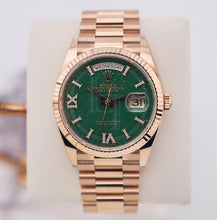 Load image into Gallery viewer, Rolex Day-Date 36 mm President Rose Gold Green Aventurine Diamond Dial Fluted Bezel - 128235
