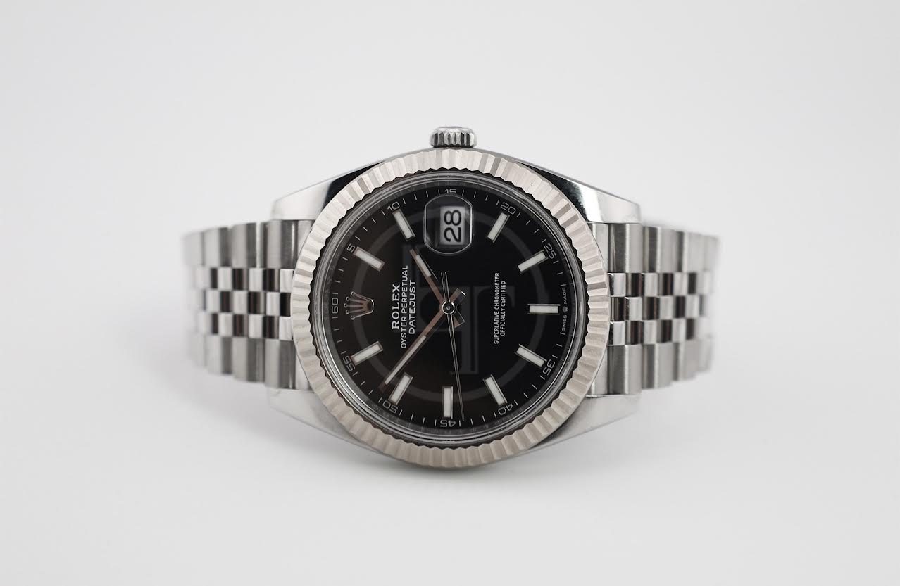 Rolex Datejust 41 White Gold/Steel Black Index Dial Fluted Bezel Jubilee Bracelet 126334 -