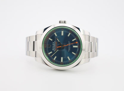 Rolex Milgauss Green Crystal Stainless Steel Blue Dial & Bezel Oyster Bracelet 116400GV