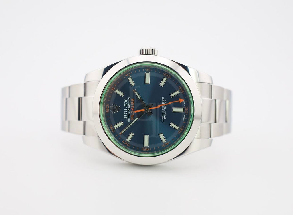 Rolex Milgauss Green Crystal Stainless Steel Blue Dial & Bezel Oyster Bracelet 116400GV