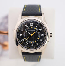 Load image into Gallery viewer, Patek Philippe Calatrava Date Sweep Seconds White Gold Black Carbon Motif Yellow Dial | 6007G-001