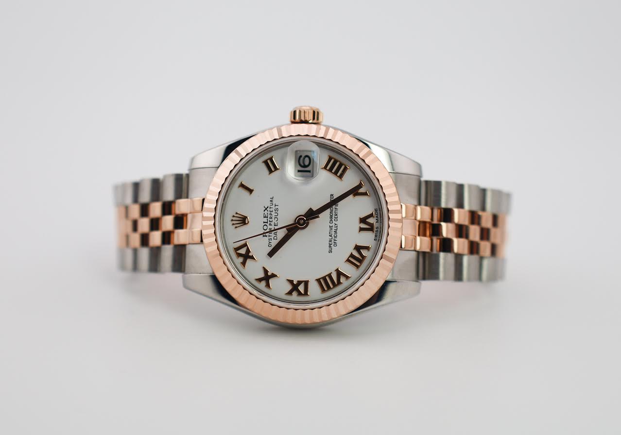 Rolex Datejust 31 Lady Midsize Rose Gold/Steel White Roman Dial & Fluted Bezel Jubilee Bracelet 178271