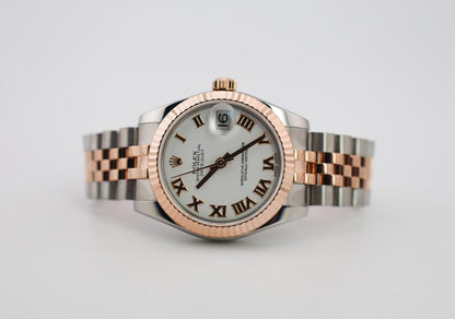 Rolex Datejust 31 Lady Midsize Rose Gold/Steel White Roman Dial & Fluted Bezel Jubilee Bracelet 178271