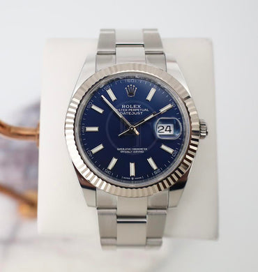 Rolex Datejust 41 White Gold/Steel Blue Index Dial Fluted Bezel Oyster Bracelet 126334 -