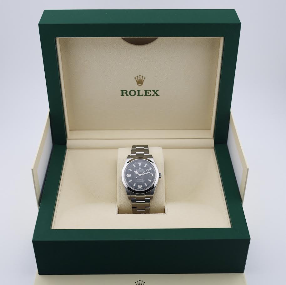 Rolex Explorer Stainless Steel Black Arabic Index 39mm Lume Dial Oyster Bracelet - 214270