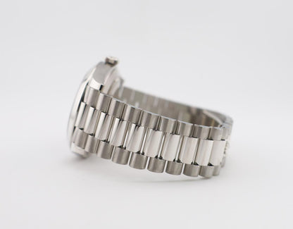 Rolex Day-Date 40 Platinum Ice Blue Diagonal Motif Dial & Smooth Bezel President Bracelet 228206 -