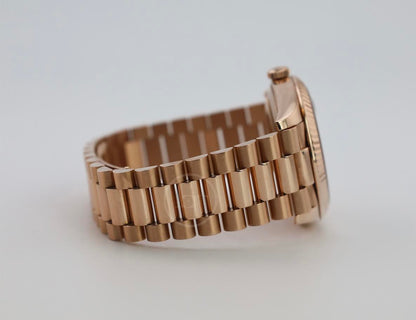 Rolex Day-Date 40 Rose Gold Olive Green Roman Dial & Fluted Bezel President Bracelet 228235 -