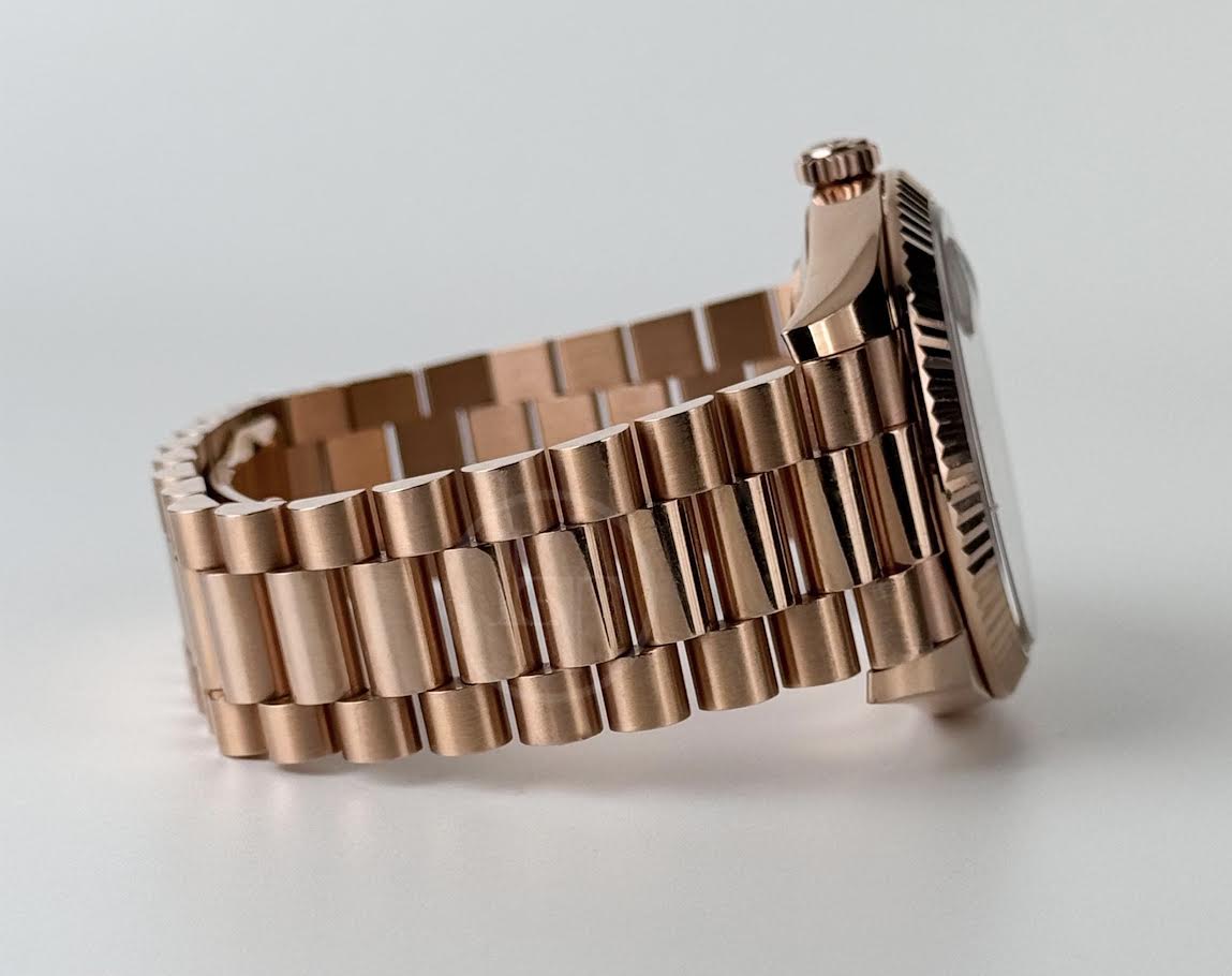 Rolex Day-Date 40 Rose Gold Chocolate Diamond Dial & Fluted Bezel President Bracelet 228235 -