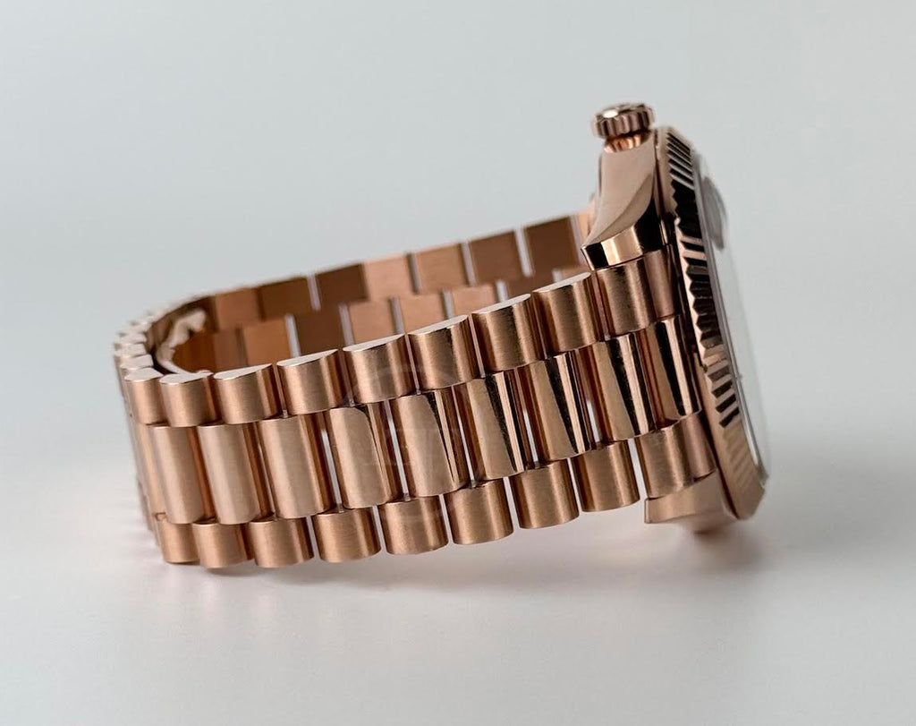Rolex Day-Date 40 Rose Gold Chocolate Diamond Dial & Fluted Bezel President Bracelet 228235 -