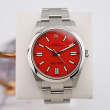 Load image into Gallery viewer, Rolex Oyster Perpetual 41 Watch - Domed Bezel - Coral Red Index Dial - Oyster Bracelet - 2020 Release - 124300 reio