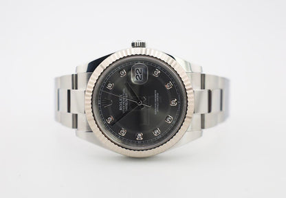 Rolex Datejust 41 White Gold/Steel Dark Rhodium Diamond Dial Fluted Bezel Oyster Bracelet 126334 -