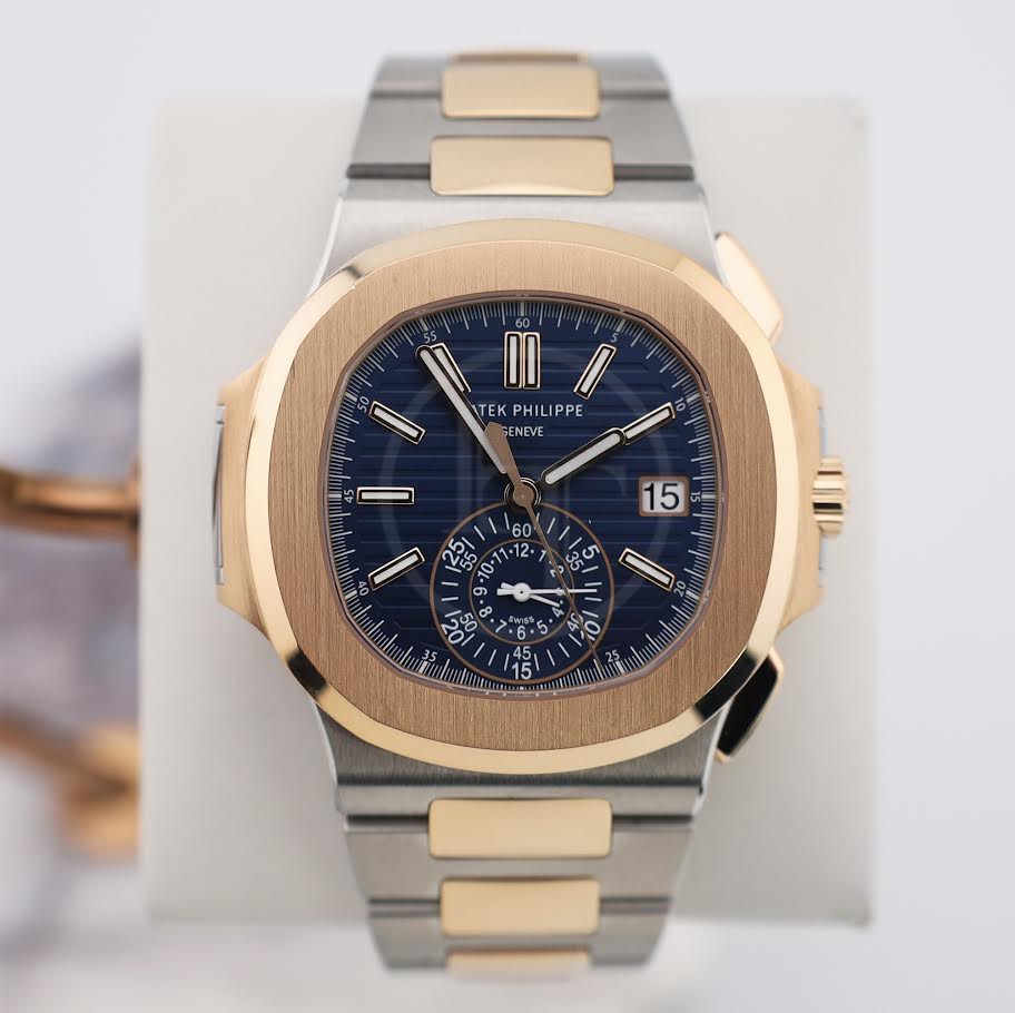 Patek Philippe Nautilus Chronograph Date Automatic Stainless Steel Rose Gold Blue Dial | 5980/1AR-001