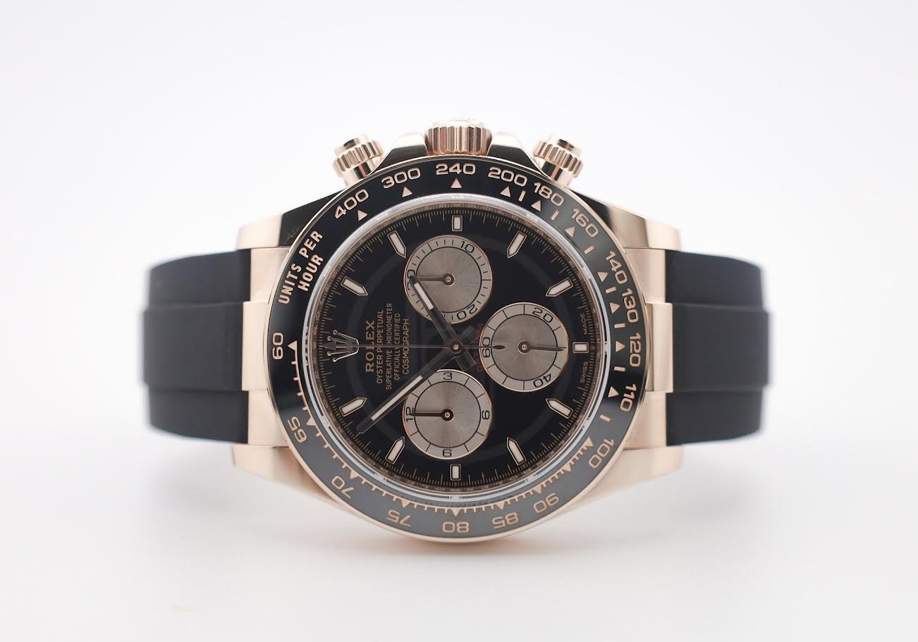 Rolex Daytona Rose Gold Bright Black/Sundust Dial Oysterflex Rubber Bracelet - 126515LN