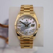 Load image into Gallery viewer, Rolex Yellow Gold Day-Date 36 Watch - Fluted Bezel - Mother-of-Pearl Diamond Dial - President Bracelet - 128238 mdp
