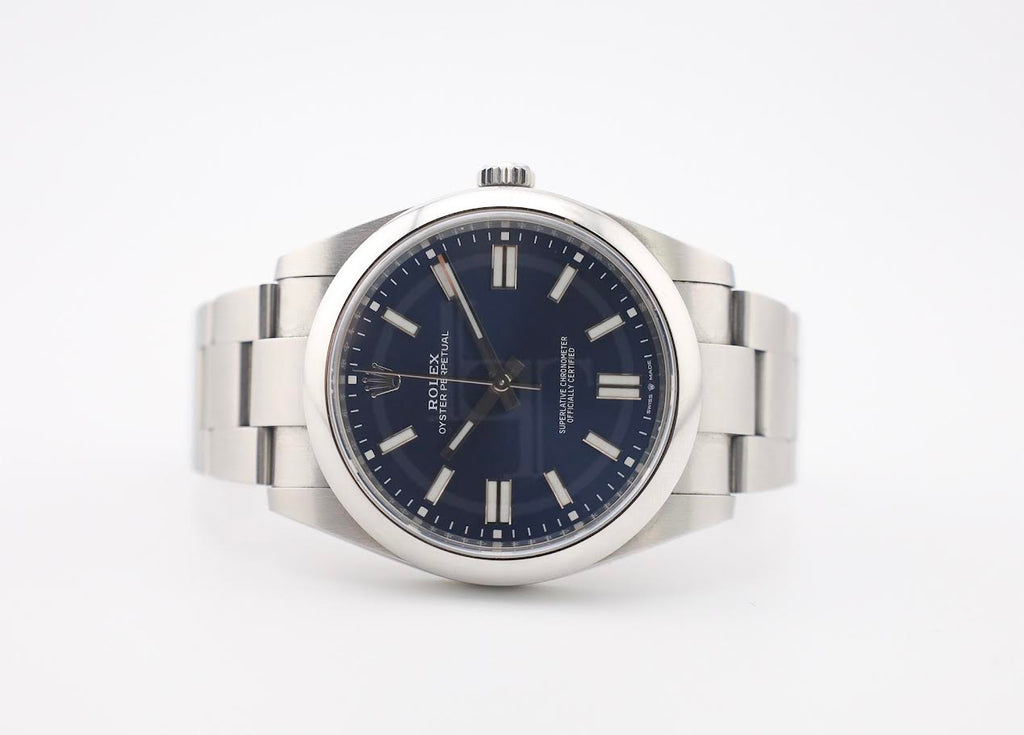 Rolex Oyster Perpetual 41 Watch - Domed Bezel - Blue Index Dial - Oyster Bracelet - 2020 Release - 124300 bluio
