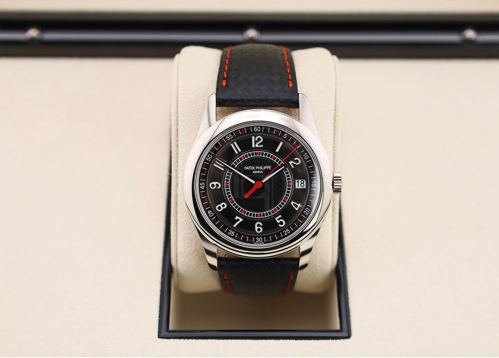 Patek Philippe Calatrava Date Sweep Seconds White Gold Black Carbon Motif Dial Red | 6007G-010