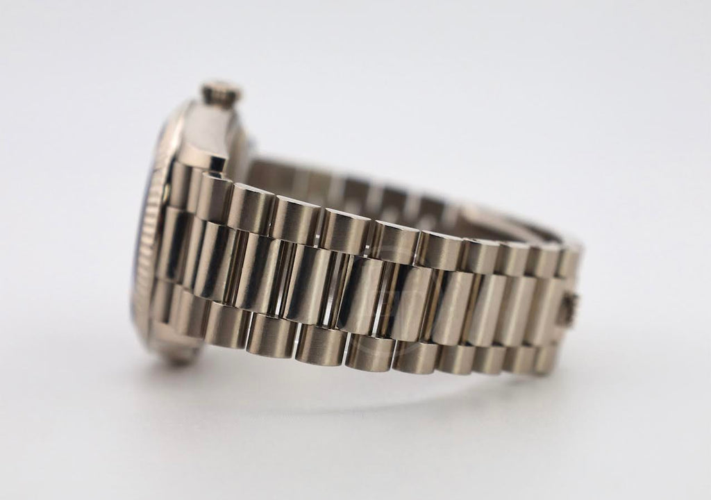 Rolex Day-Date 36 White Gold Blue Ombre Diamond Dial & Fluted Bezel President Bracelet 128239