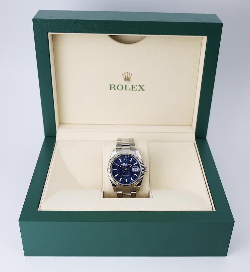 Rolex Datejust 41 White Gold/Steel Blue Index Dial Fluted Bezel Oyster Bracelet 126334 -