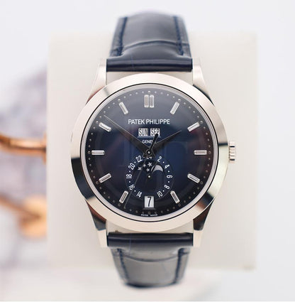 Patek Philippe Complications Annual Calendar Moon Phases White Gold Blue Baguette Diamond Dial | 5396G-017