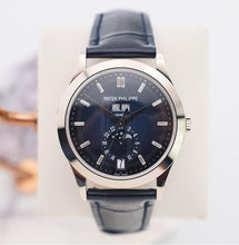 Load image into Gallery viewer, Patek Philippe Complications Annual Calendar Moon Phases White Gold Blue Baguette Diamond Dial | 5396G-017