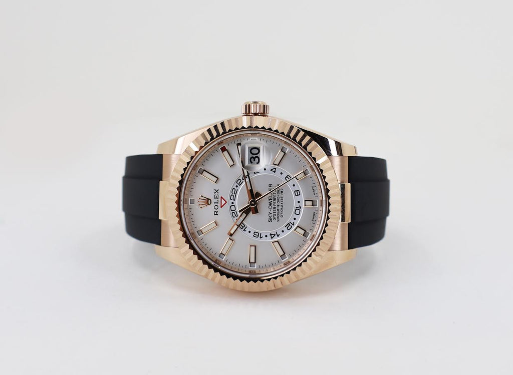 Rolex Everose Gold Sky-Dweller Watch - White Index Dial - Oysterflex Bracelet - 2020 Release - 326235 wi