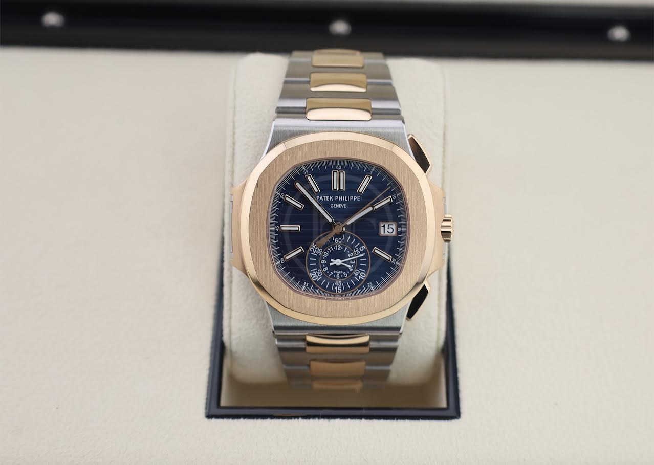 Patek Philippe Nautilus Chronograph Date Automatic Stainless Steel Rose Gold Blue Dial | 5980/1AR-001