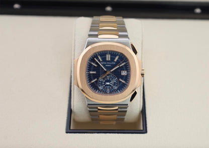 Patek Philippe Nautilus Chronograph Date Automatic Stainless Steel Rose Gold Blue Dial | 5980/1AR-001