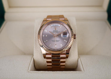 Rolex Day-Date 40 Rose Gold Sundust Diamond Dial & Fluted Bezel President Bracelet 228235 -