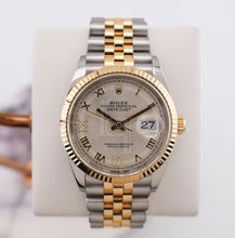 Load image into Gallery viewer, Rolex Datejust 36 Yellow Gold/Steel Silver Roman Diamond VI Dial &amp; Fluted Bezel Jubilee Bracelet 126233