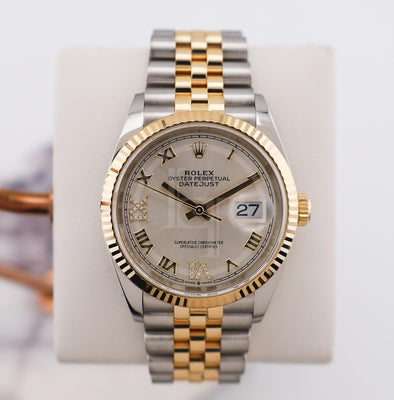 Rolex Datejust 36 Yellow Gold/Steel Silver Roman Diamond VI Dial & Fluted Bezel Jubilee Bracelet 126233