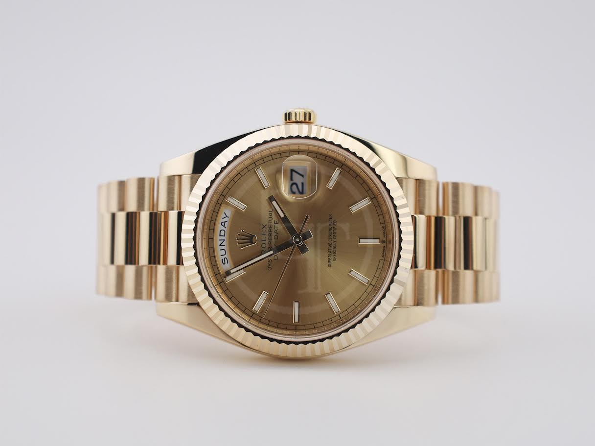 Rolex Day-Date 40 Yellow Gold Champagne Index Dial & Fluted Bezel President Bracelet 228238 -
