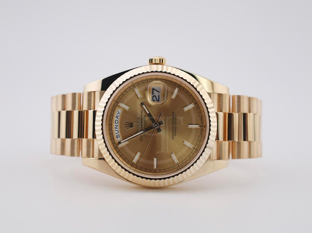 Rolex Day-Date 40 Yellow Gold Champagne Index Dial & Fluted Bezel President Bracelet 228238 -
