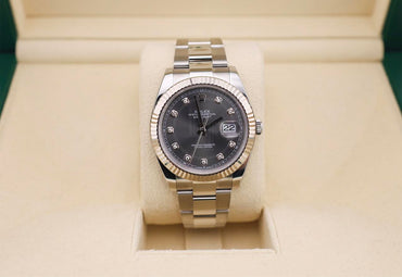 Rolex Datejust 41 White Gold/Steel Dark Rhodium Diamond Dial Fluted Bezel Oyster Bracelet 126334 -