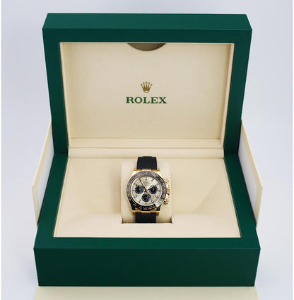Rolex Daytona Yellow Gold Champagne/Black Index Dial Ceramic Bezel Oysterflex Rubber Bracelet 116518LN