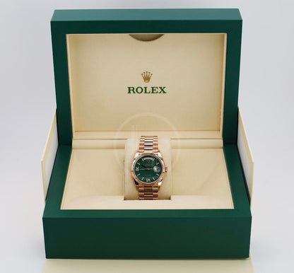 Rolex Day-Date 36 mm President Rose Gold Green Aventurine Diamond Dial Fluted Bezel - 128235