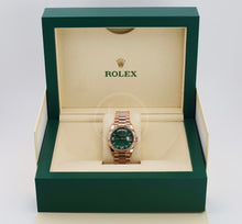 Load image into Gallery viewer, Rolex Day-Date 36 mm President Rose Gold Green Aventurine Diamond Dial Fluted Bezel - 128235