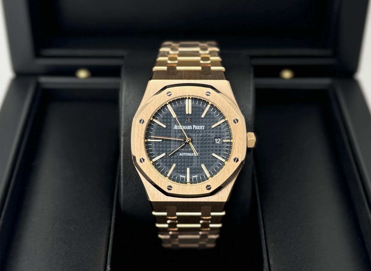 Audemars Piguet Royal Oak Selfwinding Rose Gold 41mm Blue Index Bracelet Watch - 15400OR.OO.1220OR.03