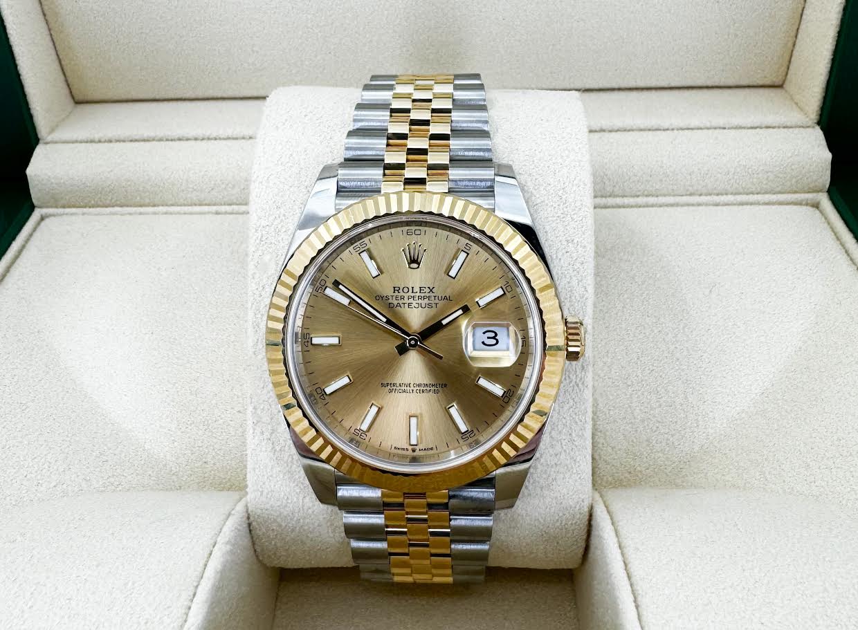 Rolex Datejust 41 Yellow Gold/Steel Champagne Index Dial Fluted Bezel Jubilee Bracelet 126333 -