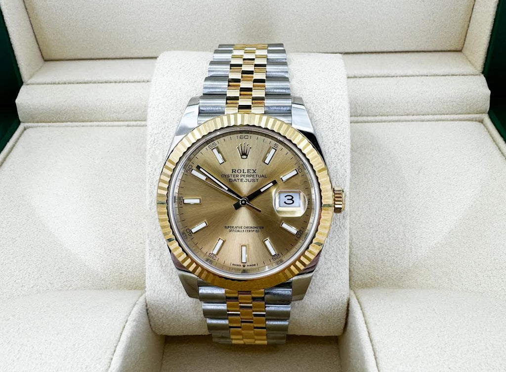 Rolex Datejust 41 Yellow Gold/Steel Champagne Index Dial Fluted Bezel Jubilee Bracelet 126333 -