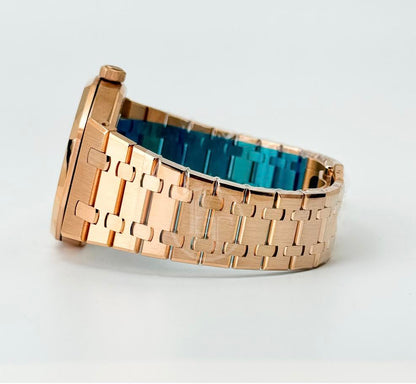 Audemars Piguet Royal Oak Selfwinding Rose Gold 41mm Blue Index Bracelet Watch - 15400OR.OO.1220OR.03