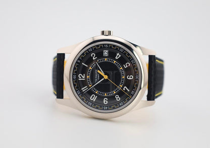 Patek Philippe Calatrava Date Sweep Seconds White Gold Black Carbon Motif Yellow Dial | 6007G-001