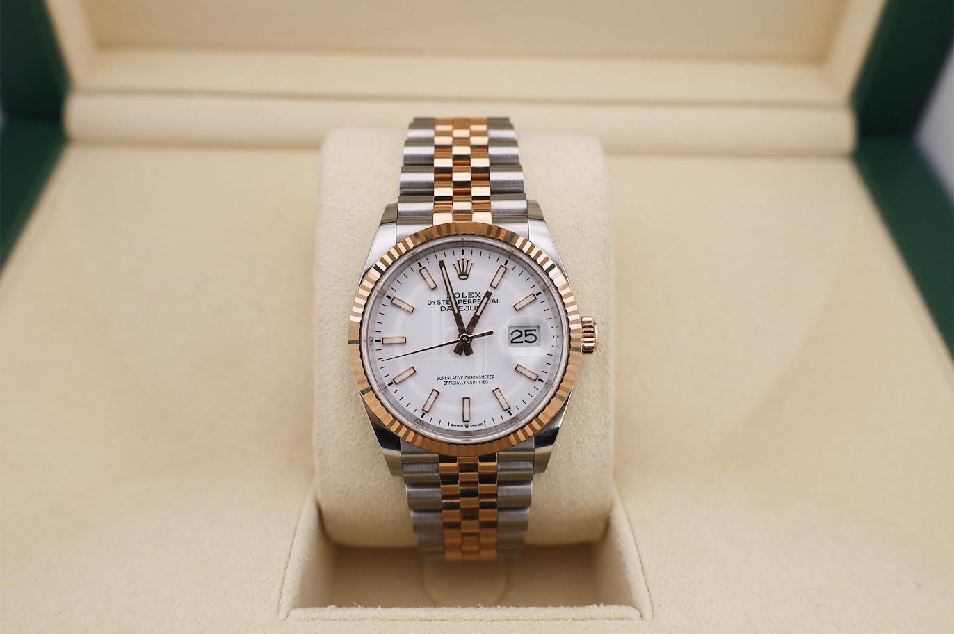 Rolex Datejust 36 Rose Gold/Steel White Index Dial & Fluted Bezel Jubilee Bracelet 126231