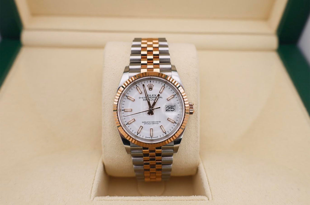 Rolex Datejust 36 Rose Gold/Steel White Index Dial & Fluted Bezel Jubilee Bracelet 126231
