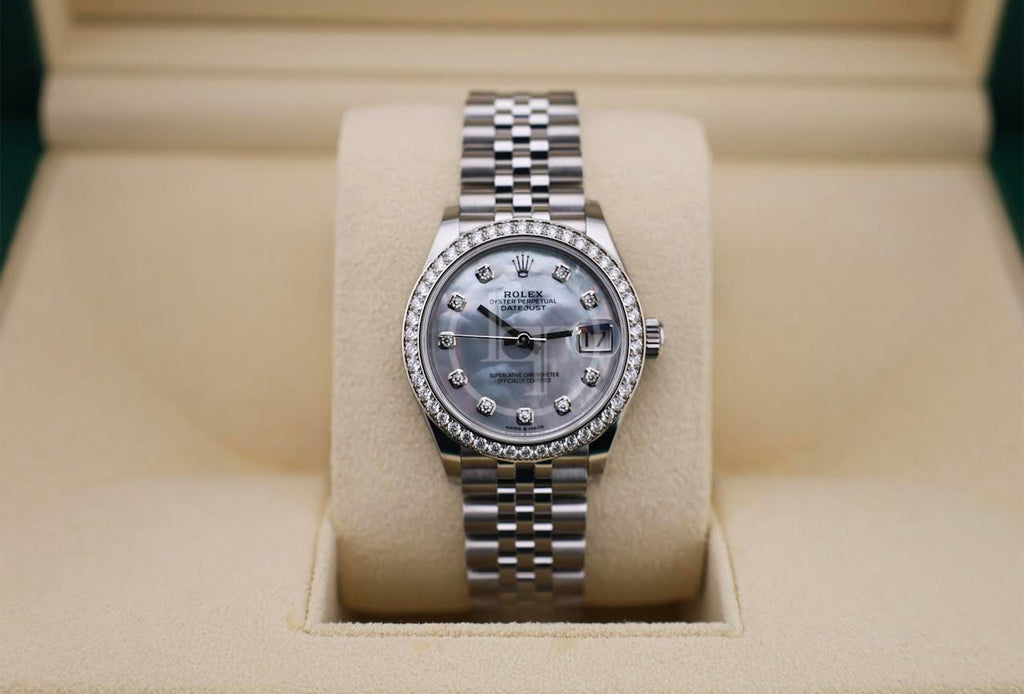 Rolex Steel and White Gold Datejust 31 Watch - Diamond Bezel - White Mother-Of-Pearl Diamond Dial - Oyster Bracelet - 278384RBR mdo