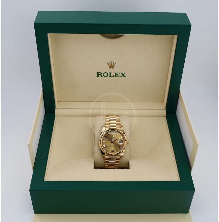 Rolex Day-Date 40 Yellow Gold Champagne Roman Dial & Fluted Bezel President Bracelet 228238 -